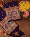Indiehaat | Banarasi Lichi Silk Brocade Purple Suit