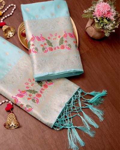 Indiehaat | Banarasi Lichi Silk Brocade Blue Suit