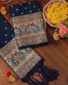 Indiehaat | Banarasi Lichi Silk Brocade Blue Suit