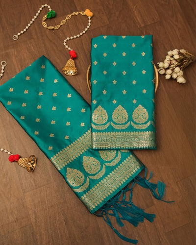 Indiehaat | Banarasi Lichi Silk Brocade Suit Blue