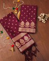 Indiehaat | Banarasi Lichi Silk Brocade Suit Maroon