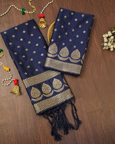 Indiehaat | Banarasi Lichi Silk Brocade Suit Blue