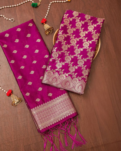 Indiehaat | Banarasi Brocade Weaving Lichi Silk Suit Violet