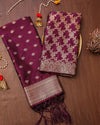 Indiehaat | Banarasi Brocade Weaving Lichi Silk Suit Maroon