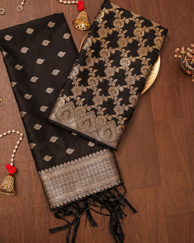Indiehaat | Banarasi Brocade Weaving Lichi Silk Suit Black