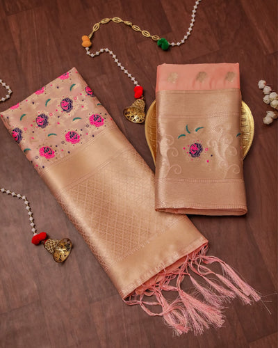 Indiehaat | Banarasi Lichi Silk Brocade Weaving Suit Peach