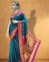 Indiehaat | Paithani Silk Meenakari Nath Buti Saree Blue