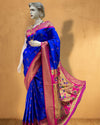 Indiehaat | Paithani Silk Meenakari Nath Buti Saree Blue