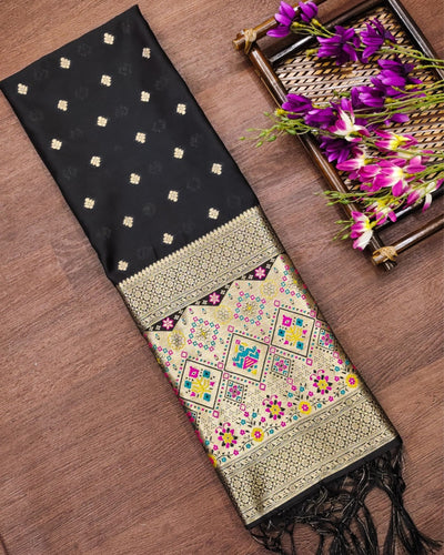 Indiehaat | Banarasi Lichi Silk Brocade Dupatta Black