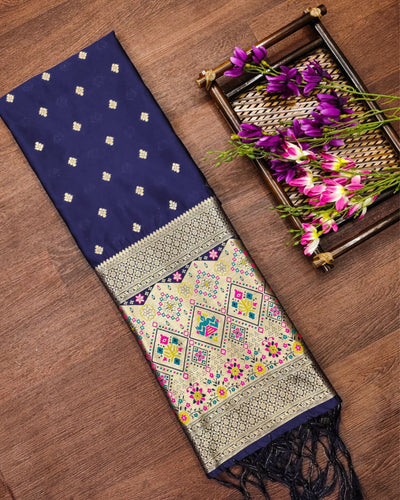 Indiehaat | Banarasi Lichi Silk Brocade Dupatta Blue