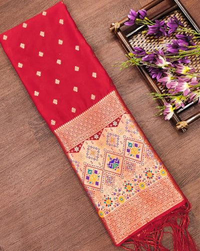 Indiehaat | Banarasi Lichi Silk Brocade Dupatta Red