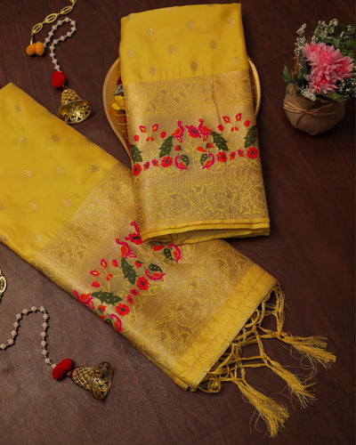 Indiehaat | Banarasi Lichi Silk Brocade Dupatta Yellow