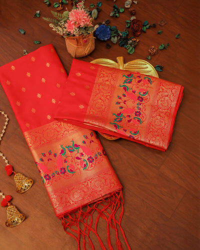 Indiehaat | Banarasi Lichi Silk Brocade Dupatta Orange