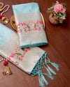 Indiehaat | Banarasi Lichi Silk Brocade Dupatta Blue