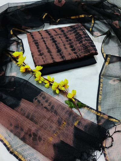 Indiehaat | Kota Cotton Shibori Suit Set Brown & Black