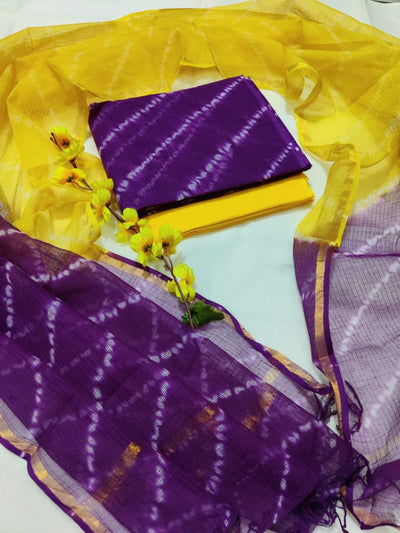 Indiehaat | Kota Cotton Shibori Suit Set Purple & Yellow
