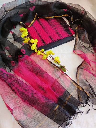 Indiehaat | Kota Cotton Shibori Suit Set Pink & Black