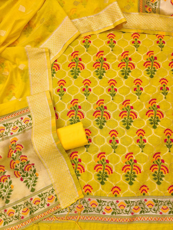 Indiehaat | Banarasi Cotton Banarasi Brocade Suit Yellow