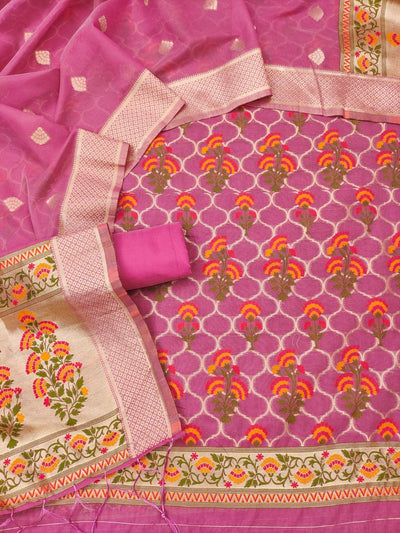 Indiehaat | Banarasi Cotton Banarasi Brocade Suit Pink
