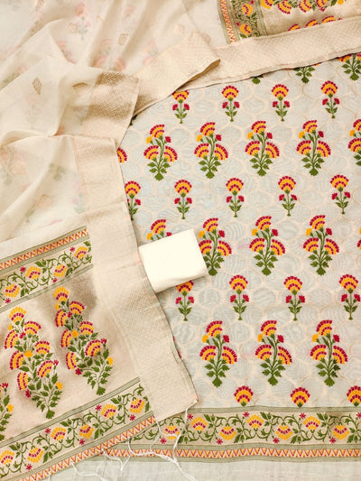 Indiehaat | Banarasi Cotton Banarasi Brocade Suit White