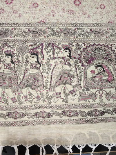 Indiehaat | Khadi Cotton Madhubani Suit Beige & Pink