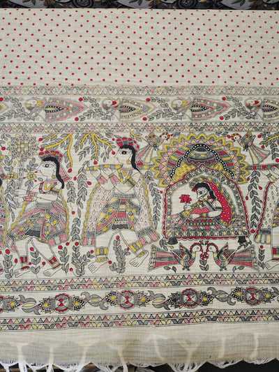 Indiehaat | Khadi Cotton Madhubani Suit Beige & Yellow