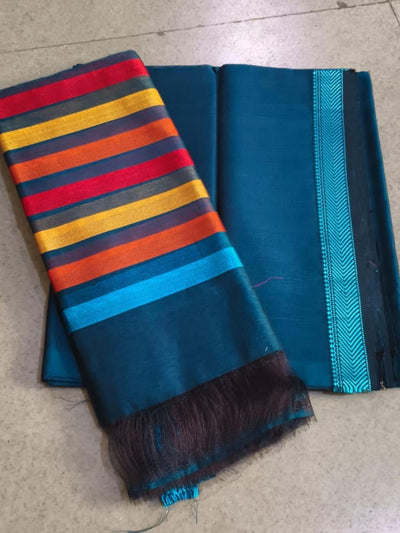 Indiehaat | Maheshwari Silk Cotton Border Suit Blue