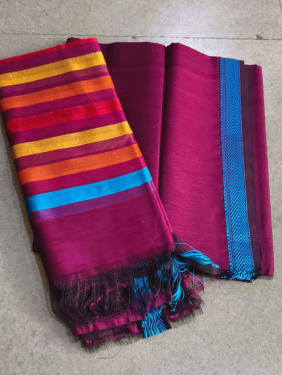 Indiehaat | Maheshwari Silk Cotton Border Suit Pink