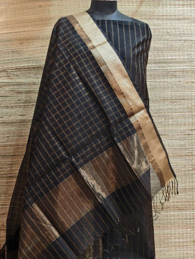 Indiehaat | Maheshwari Silk Checks Design Suit Black