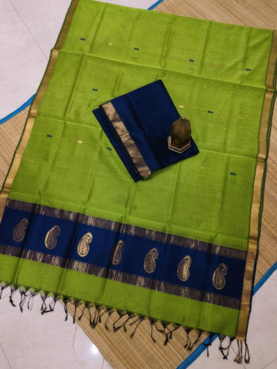 Indiehaat | Kairi Buta Maheshwari Silk Suit Blue