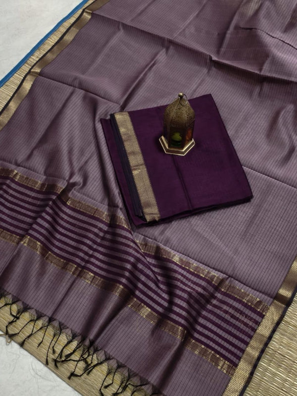 Indiehaat | Maheshwari Silk Zari Border Suit Violet