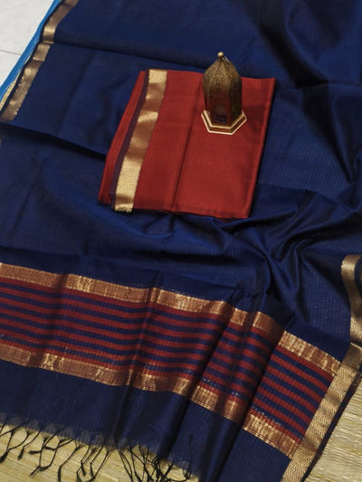 Indiehaat | Maheshwari Silk Zari Border Suit Red