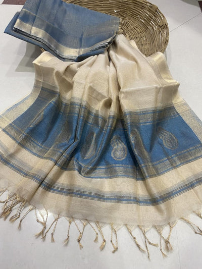 Indiehaat | Maheshwari Tissue Silk Zari Weaving Blue