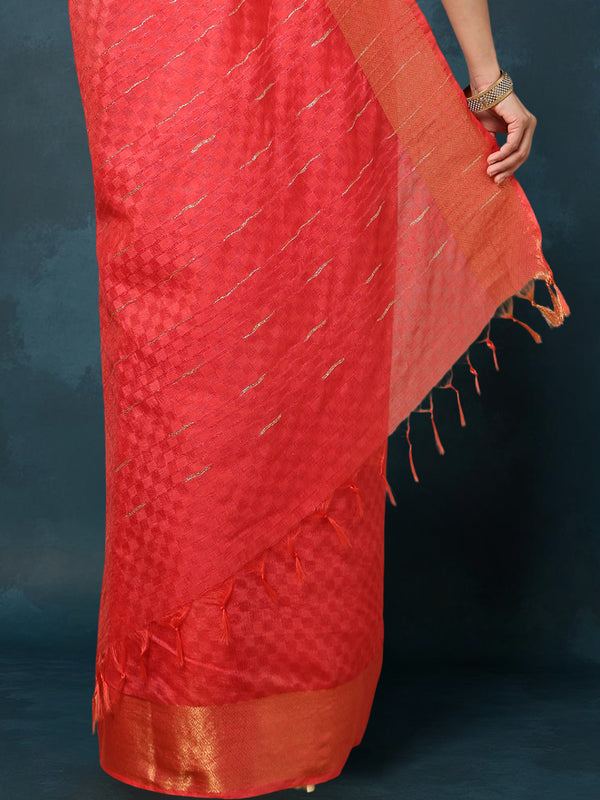 Indiehaat | Dupion Silk Hand Dyed Saree Red