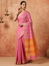 Indiehaat | Hand Dyed Kota Silk Dupion Stripe Saree Pink