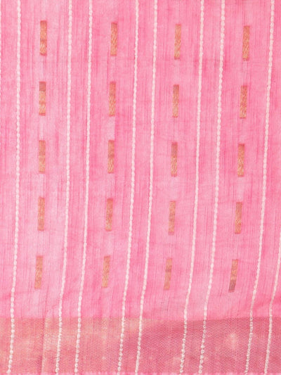 Indiehaat | Hand Dyed Kota Silk Dupion Stripe Saree Pink