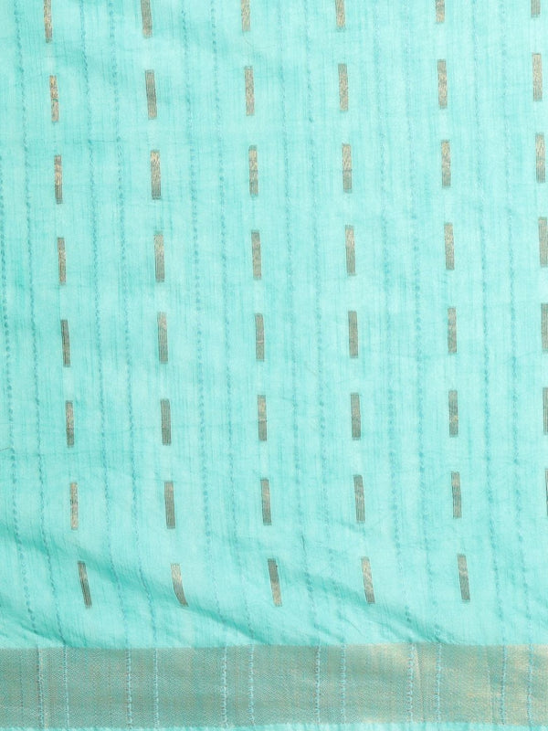 Indiehaat | Hand Dyed Kota Silk Dupion Stripe Saree Blue