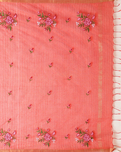 Indiehaat | Kota Silk Embroidered Saree Red