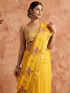 Indiehaat | Hand Dyed Kota Silk Embroidery Saree Yellow