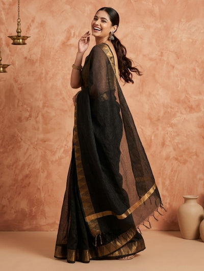 Indiehaat | Hand Dyed Kota Silk Saree Black