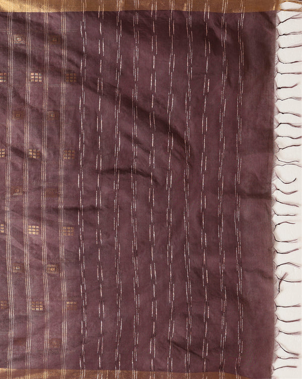 Gilded Hue Kota Silk Zari Stripe Saree Brown