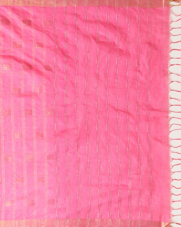 Indiehaat | Kota Silk Hand Dyed Zar Stripe Saree Pink