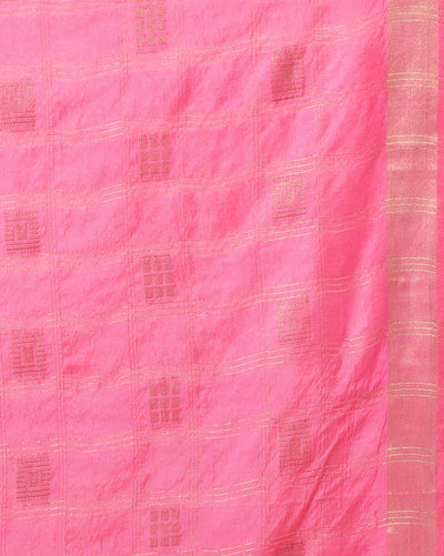 Indiehaat | Kota Silk Hand Dyed Zar Stripe Saree Pink