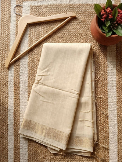 Indiehaat | Hand Dyed Kota Silk Zari Striped Saree White