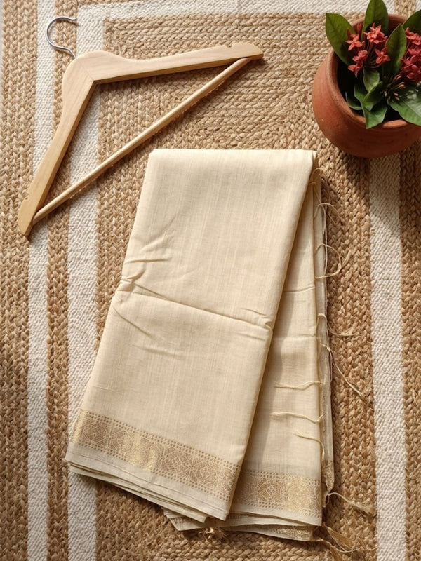 Indiehaat | Hand Dyed Kota Silk Zari Striped Saree White