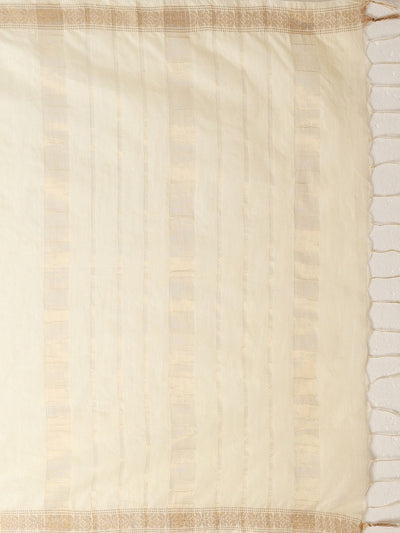 Indiehaat | Hand Dyed Kota Silk Zari Striped Saree White