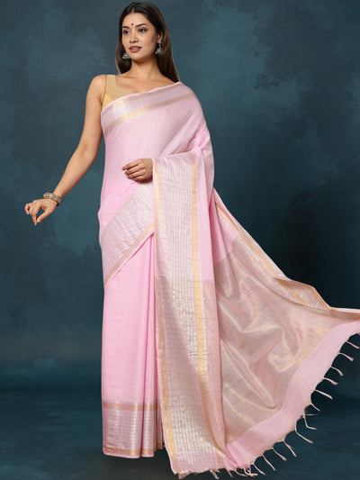 Indiehaat | Kota Silk Hand Dyed Kantha Saree Pink