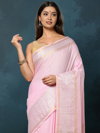 Indiehaat | Kota Silk Hand Dyed Kantha Saree Pink
