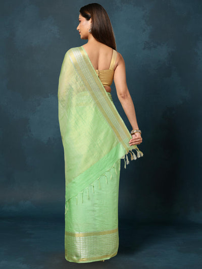 Indiehaat | Kota Silk Banarasi Border Hand Dyed Saree Blue