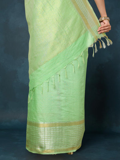 Indiehaat | Kota Silk Banarasi Border Hand Dyed Saree Blue